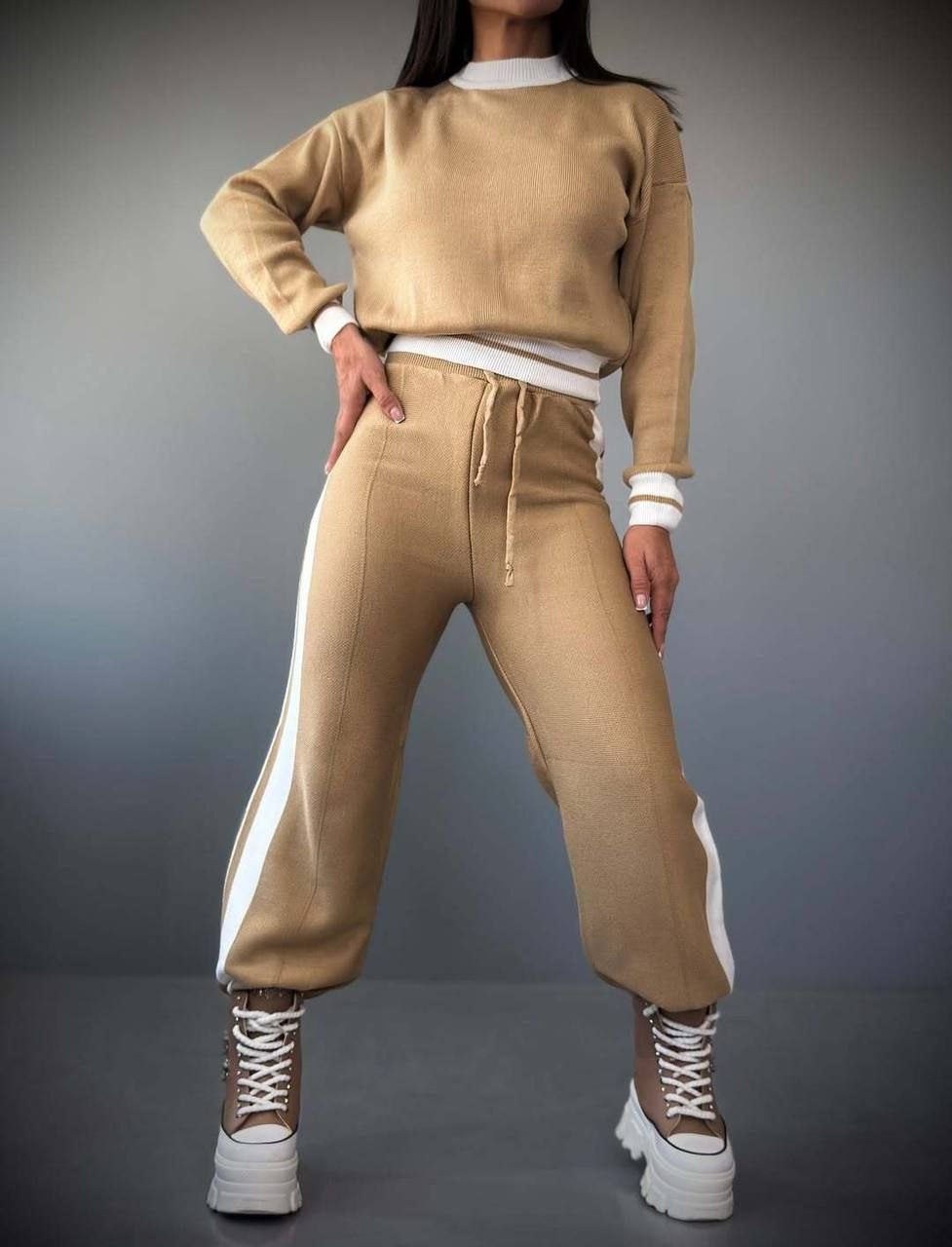 ست بلوز شلوار بافت بغل خط برند AX - کد ۵