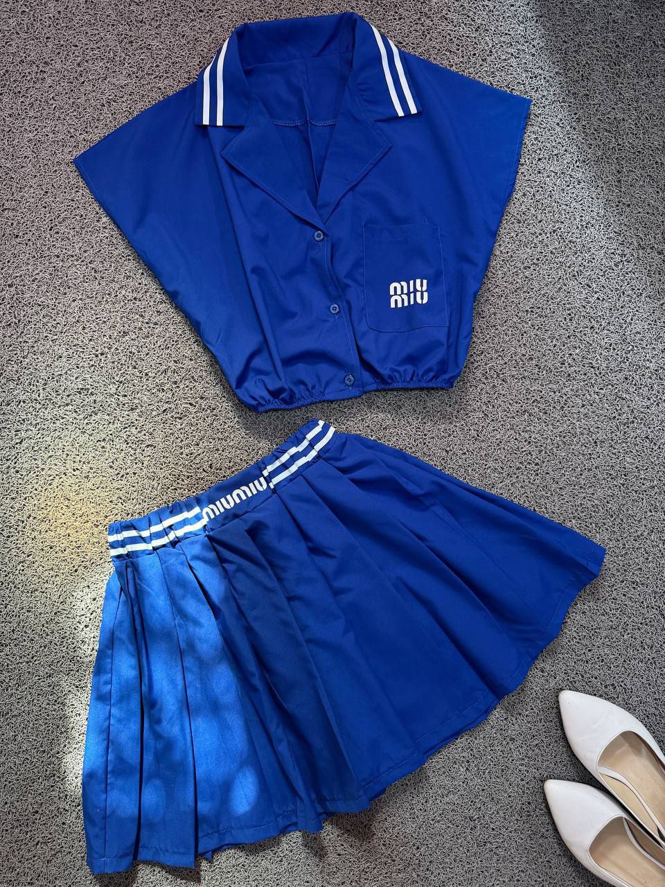 ست کراپ دامن پلیسه آبی