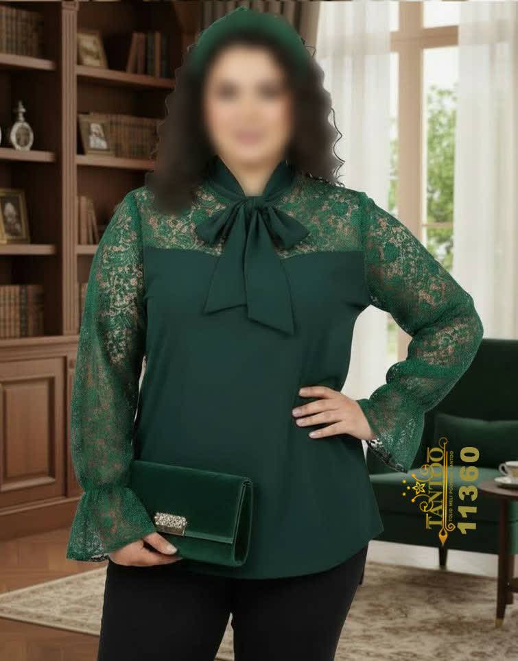 بلوز مجلسی سایز بزرگ یقه کراواتی.سایزبندی از۵۰تا۶۰ طبق چارت تصویر آخر.در۳رنگ جذاب. برای تعیین رنگ مورد نظر پیام دهید.