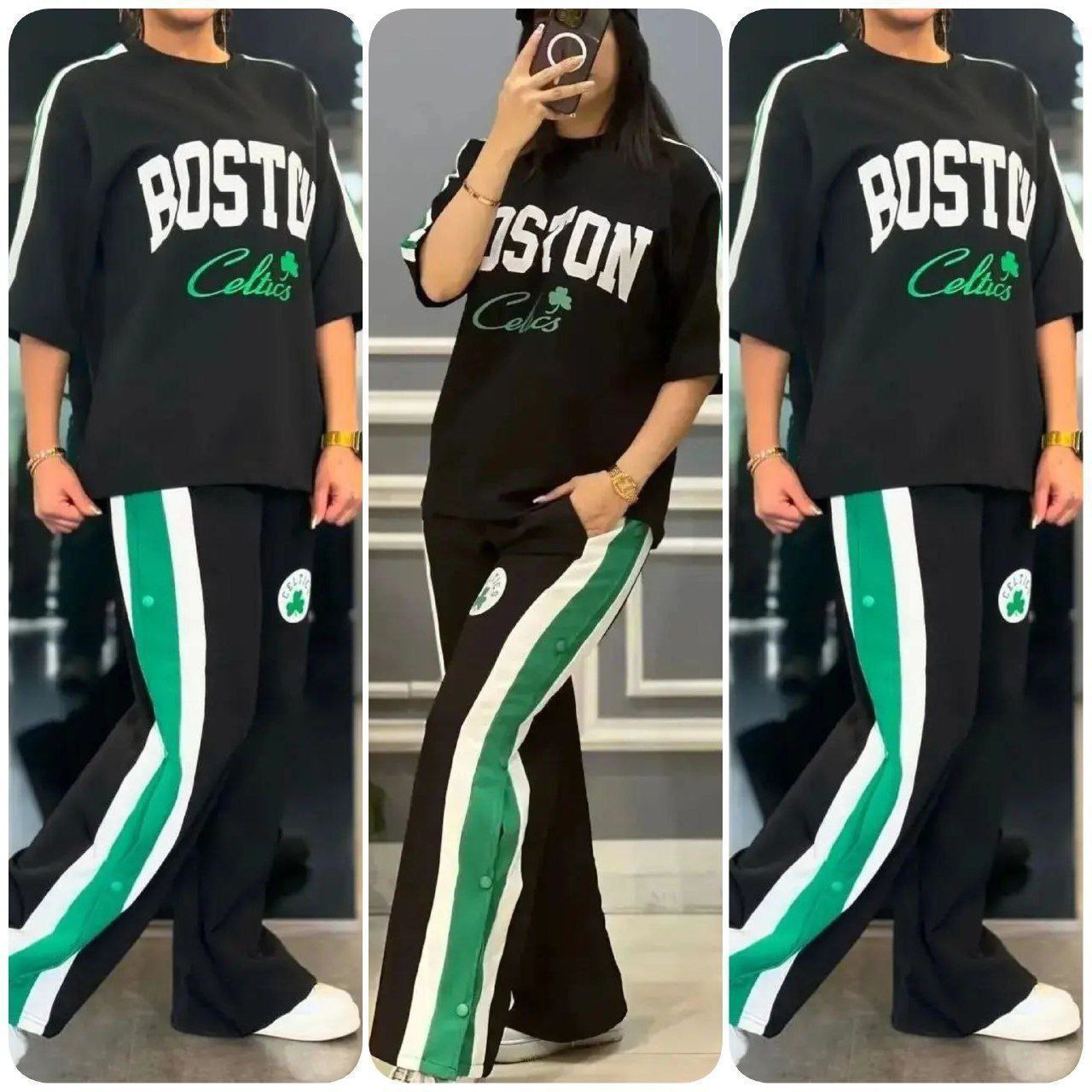 ست تیشرت و شلوار بیرون پوشBOSTON فری سایز۳۸تا۴۶طبق توضیحات